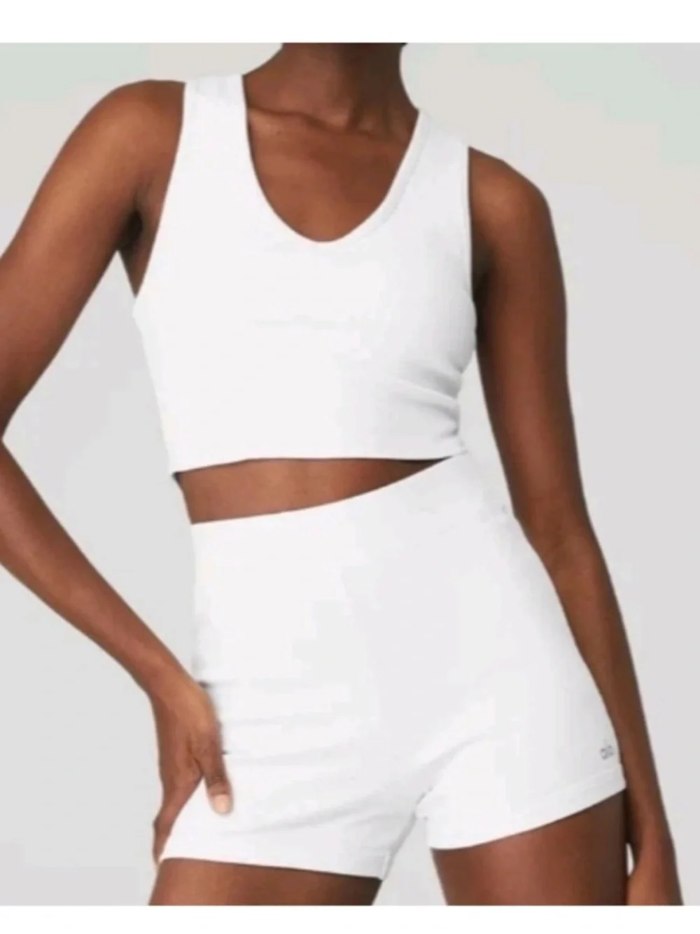 ALO Yoga White Cropped V-Neck Tank